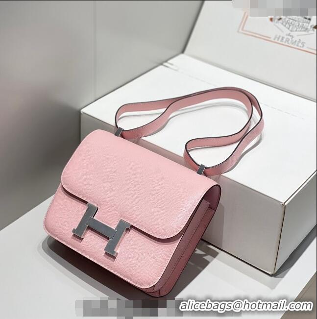 New Fashion Hermes Classic Constance Bag 23cm in Epsom Leather H3038 3Q Cream Pink/Silver 2023