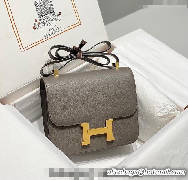 Top Design Hermes Classic Constance Bag 23cm in Epsom Leather H3038 Etain Grey/Gold 2023