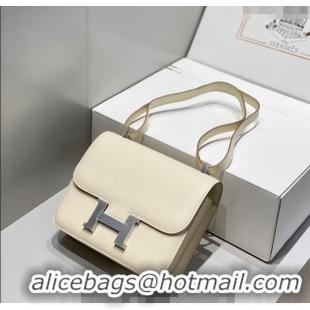 Affordable Price Hermes Classic Constance Bag 23cm in Epsom Leather H3038 Cream White/Silver 2023