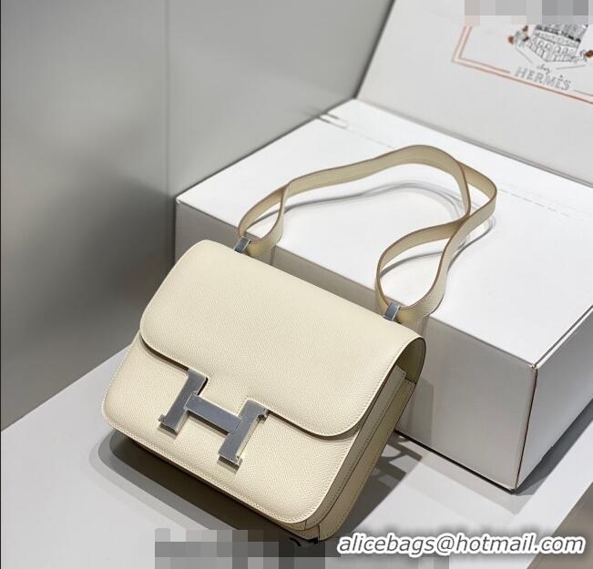 Affordable Price Hermes Classic Constance Bag 23cm in Epsom Leather H3038 Cream White/Silver 2023