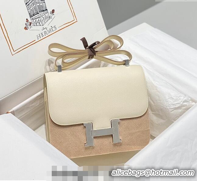 Affordable Price Hermes Classic Constance Bag 23cm in Epsom Leather H3038 Cream White/Silver 2023