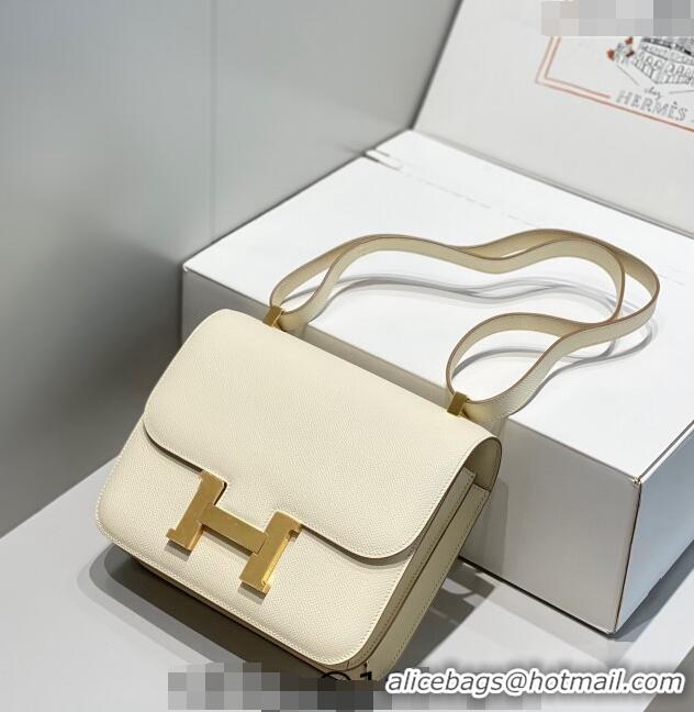 Top Quality Hermes Classic Constance Bag 23cm in Epsom Leather H3038 Cream White/Gold 2023