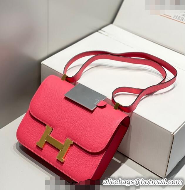 Famous Brand Hermes Constance Bag 23cm in Epsom Leather with Mirror H3038 Rose Lipstick Pink/Gold 2023 ( Half Handmade)