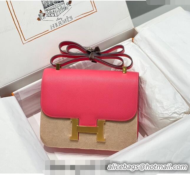 Famous Brand Hermes Constance Bag 23cm in Epsom Leather with Mirror H3038 Rose Lipstick Pink/Gold 2023 ( Half Handmade)