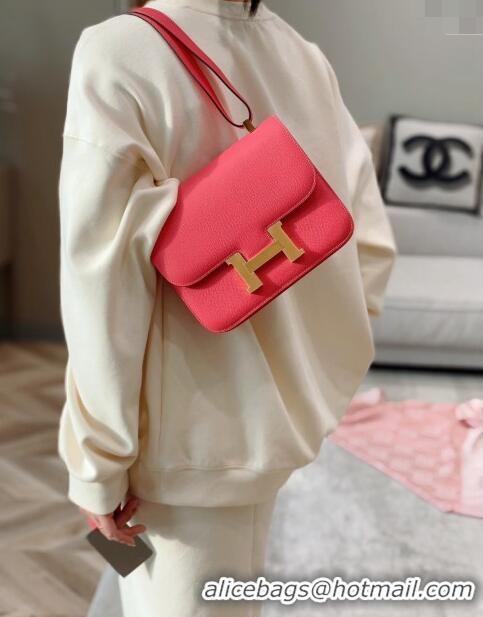 Famous Brand Hermes Constance Bag 23cm in Epsom Leather with Mirror H3038 Rose Lipstick Pink/Gold 2023 ( Half Handmade)