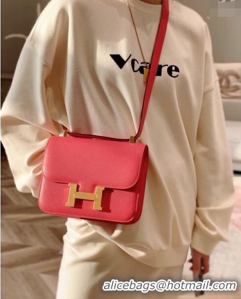 Famous Brand Hermes Constance Bag 23cm in Epsom Leather with Mirror H3038 Rose Lipstick Pink/Gold 2023 ( Half Handmade)