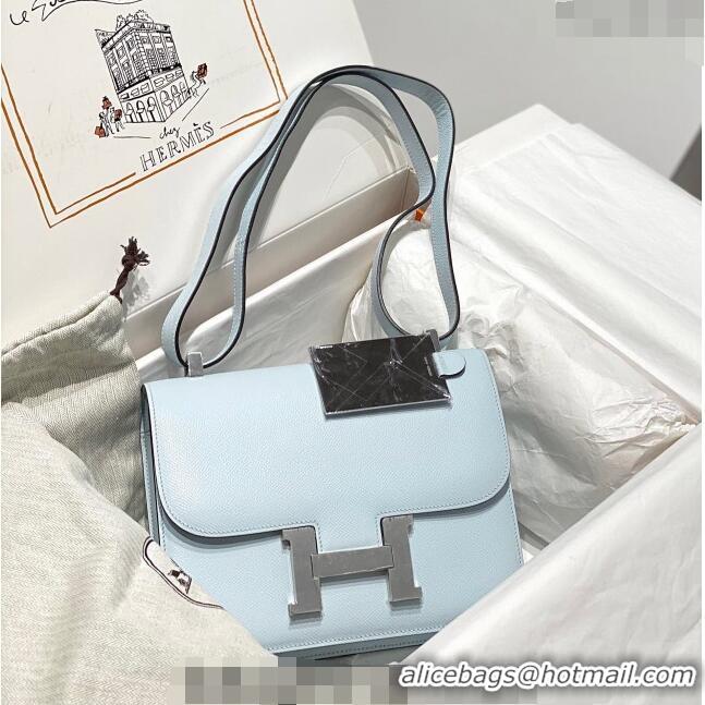 Top Quality Hermes Constance Bag 23cm in Epsom Leather with Mirror H3038 Grail Blue/Silver 2023 NEW ( Half Handmade)