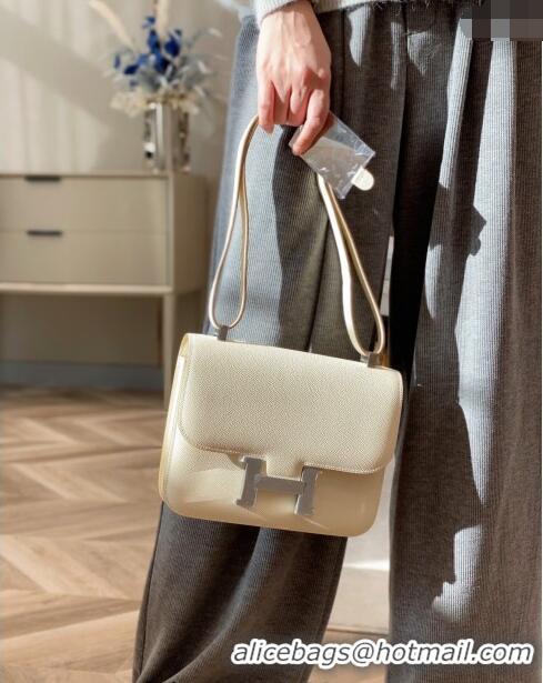 Best Price Hermes Constance Bag 23cm in Epsom Leather with Mirror H3038 Cream White/Silver 2023 NEW ( Half Handmade)