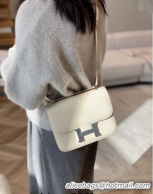 Best Price Hermes Constance Bag 23cm in Epsom Leather with Mirror H3038 Cream White/Silver 2023 NEW ( Half Handmade)