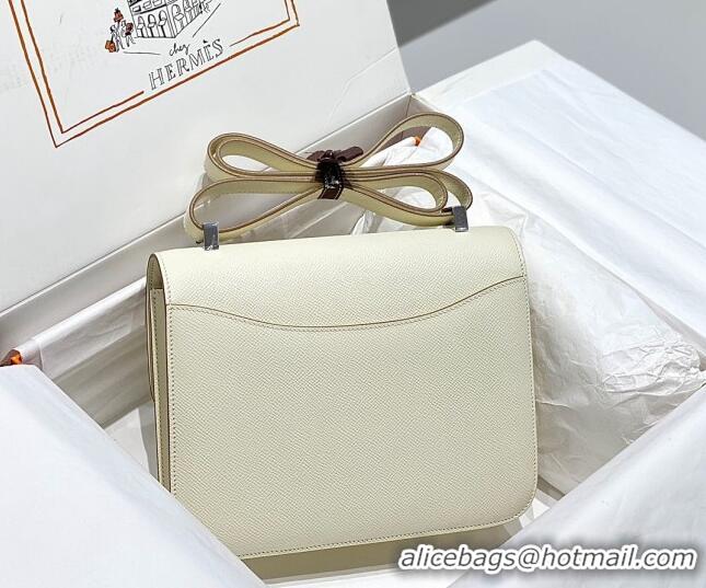 Best Price Hermes Constance Bag 23cm in Epsom Leather with Mirror H3038 Cream White/Silver 2023 NEW ( Half Handmade)