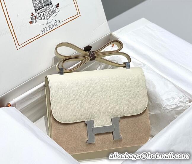 Best Price Hermes Constance Bag 23cm in Epsom Leather with Mirror H3038 Cream White/Silver 2023 NEW ( Half Handmade)