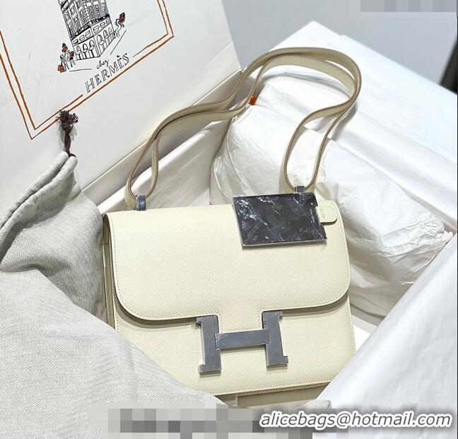 Best Price Hermes Constance Bag 23cm in Epsom Leather with Mirror H3038 Cream White/Silver 2023 NEW ( Half Handmade)