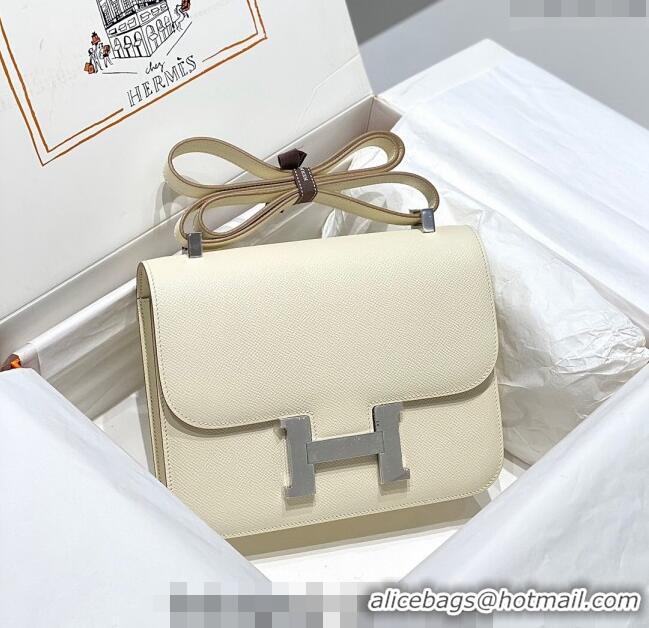 Best Price Hermes Constance Bag 23cm in Epsom Leather with Mirror H3038 Cream White/Silver 2023 NEW ( Half Handmade)