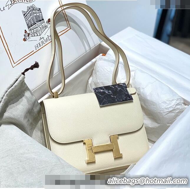 Well Crafted Hermes Constance Bag 23cm in Epsom Leather with Mirror H3038 Cream White/Gold 2023 NEW ( Half Handmade)