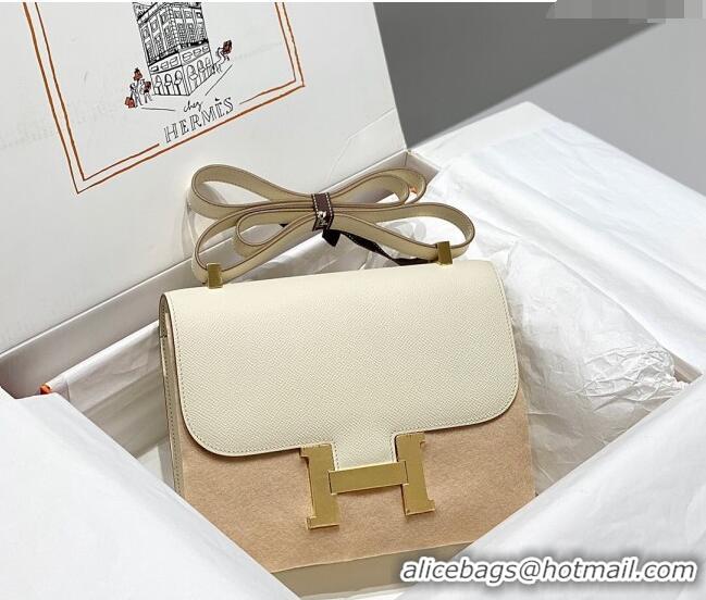 Well Crafted Hermes Constance Bag 23cm in Epsom Leather with Mirror H3038 Cream White/Gold 2023 NEW ( Half Handmade)