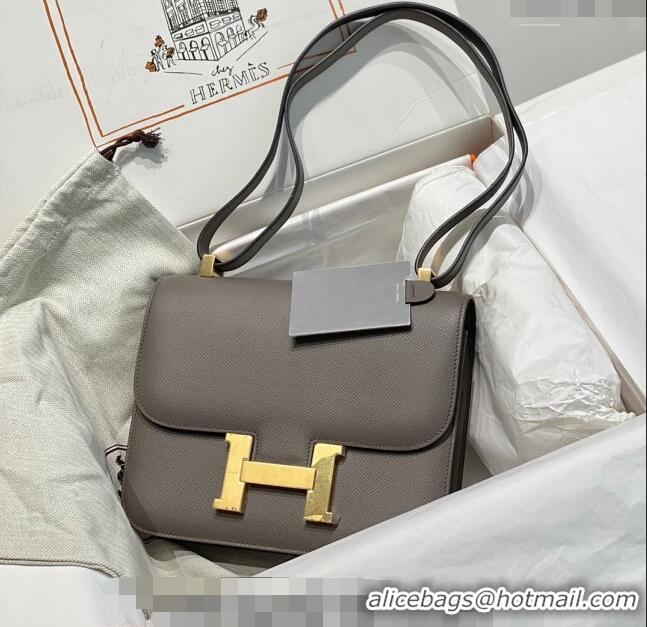 Top Quality Hermes Constance Bag 23cm in Epsom Leather with Mirror H3038 Etain/Grey/Gold 2023 NEW ( Half Handmade)