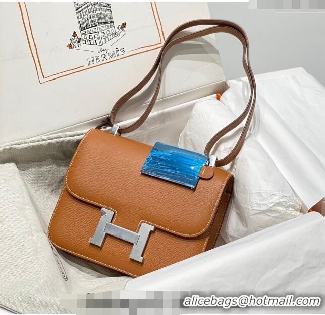 Trendy Design Hermes Constance Bag 23cm in Epsom Leather with Mirror H3038 Brown/Silver 2023 NEW ( Half Handmade)