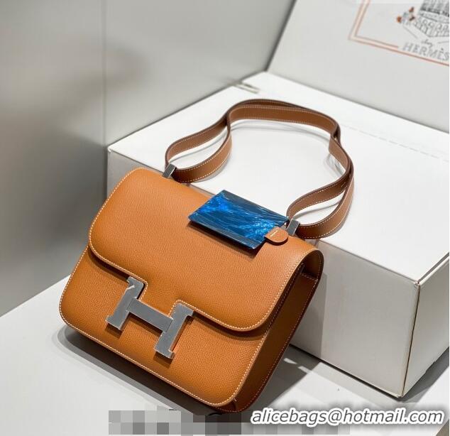 Trendy Design Hermes Constance Bag 23cm in Epsom Leather with Mirror H3038 Brown/Silver 2023 NEW ( Half Handmade)