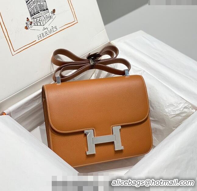 Trendy Design Hermes Constance Bag 23cm in Epsom Leather with Mirror H3038 Brown/Silver 2023 NEW ( Half Handmade)