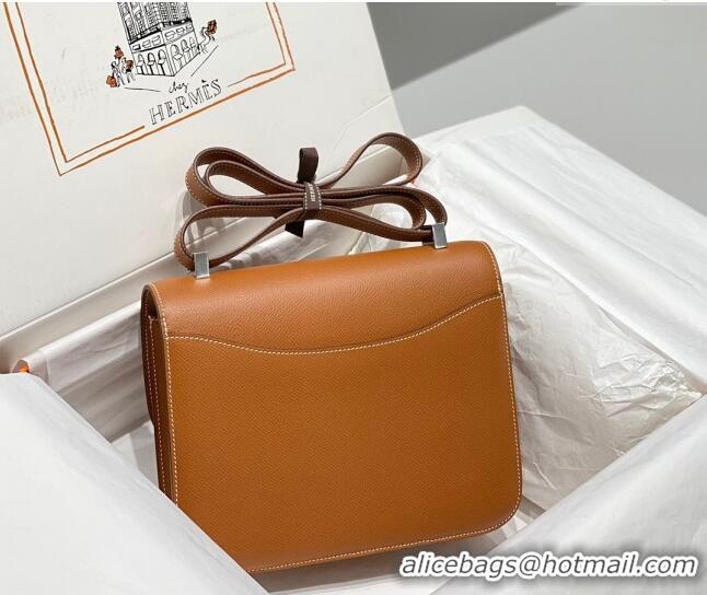 Trendy Design Hermes Constance Bag 23cm in Epsom Leather with Mirror H3038 Brown/Silver 2023 NEW ( Half Handmade)