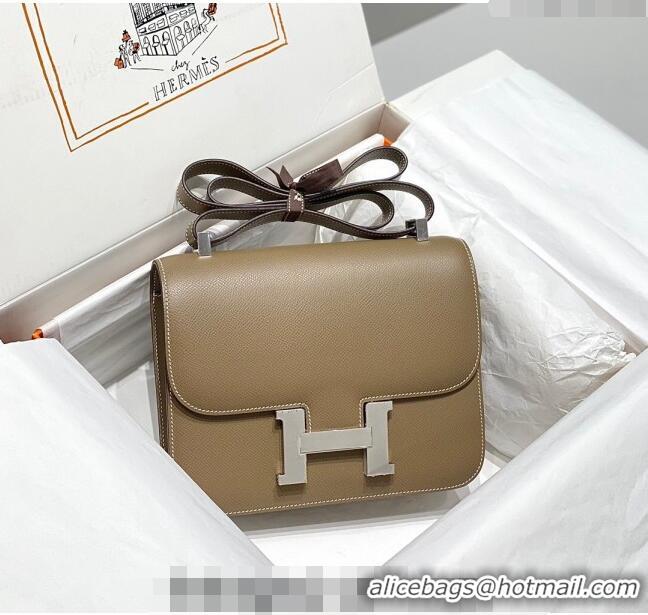 Good Taste Hermes Constance Bag 23cm in Epsom Leather with H3038 Mirror Elephant Grey/Silver 2023 NEW ( Half Handmade)