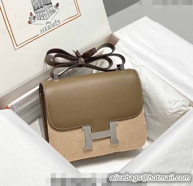 Good Taste Hermes Constance Bag 23cm in Epsom Leather with H3038 Mirror Elephant Grey/Silver 2023 NEW ( Half Handmade)