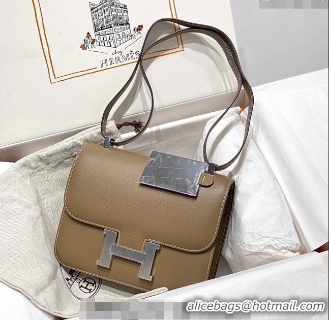 Good Taste Hermes Constance Bag 23cm in Epsom Leather with H3038 Mirror Elephant Grey/Silver 2023 NEW ( Half Handmade)