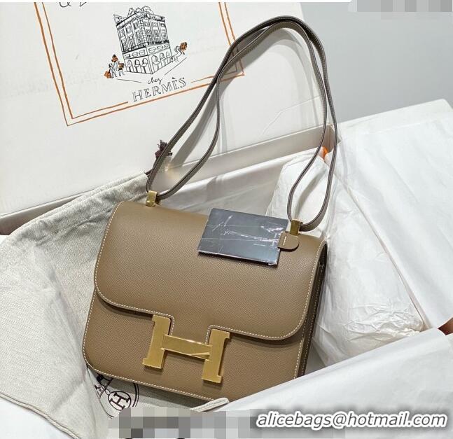 New Fashion Hermes Constance Bag 23cm in Epsom Leather with H3038 Mirror Elephant Grey/Gold 2023 NEW ( Half Handmade)