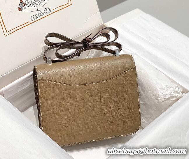 New Fashion Hermes Constance Bag 23cm in Epsom Leather with H3038 Mirror Elephant Grey/Gold 2023 NEW ( Half Handmade)