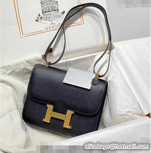 Most Popular Hermes Constance Bag 23cm in Epsom Leather with H3038 Mirror Black/Gold 2023 NEW ( Half Handmade)