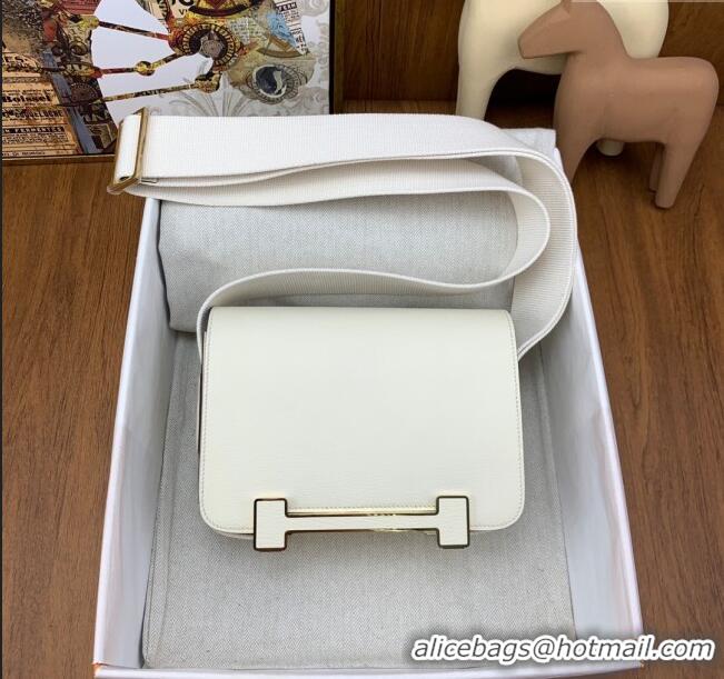 Promotional Hermes Geta Bag in Chevre Mysore Leather H2903 White/Gold 2023 (All Handmade)