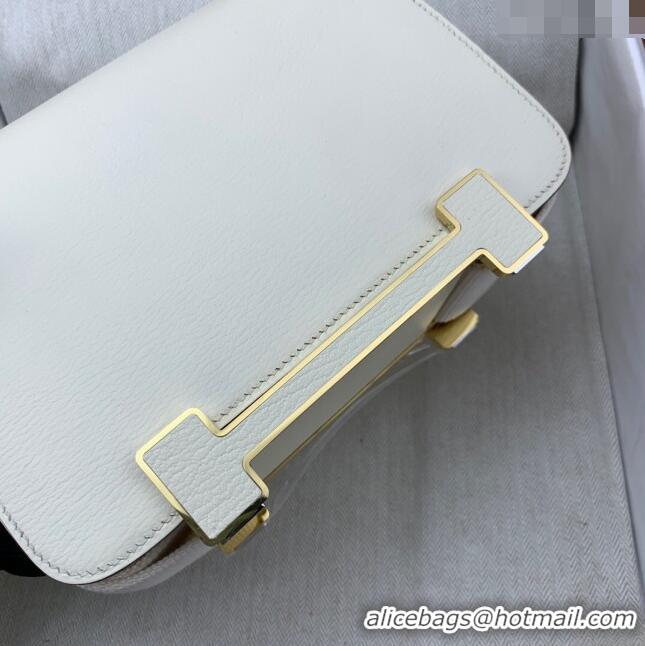 Promotional Hermes Geta Bag in Chevre Mysore Leather H2903 White/Gold 2023 (All Handmade)