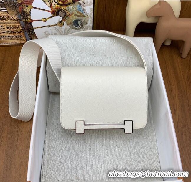 Well Crafted Hermes Geta Bag in Chevre Mysore Leather H2903 White/Silver 2023(All Handmade)