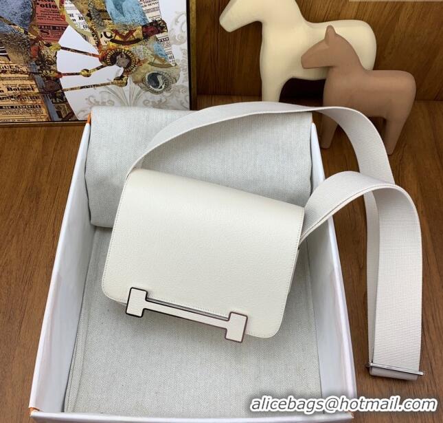 Well Crafted Hermes Geta Bag in Chevre Mysore Leather H2903 White/Silver 2023(All Handmade)