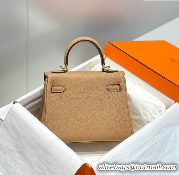 Top Quality Hermes Kelly Mini Bag 20cm in Togo Calfskin H20 Milky Tea Beige 2023