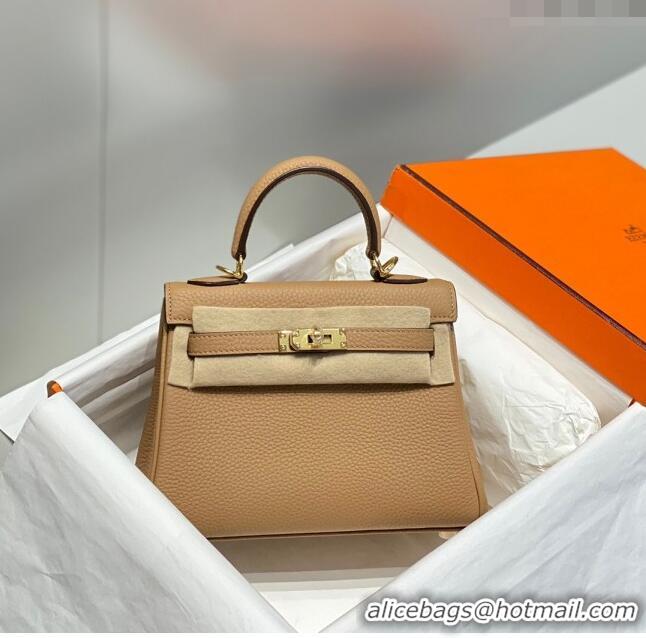 Top Quality Hermes Kelly Mini Bag 20cm in Togo Calfskin H20 Milky Tea Beige 2023