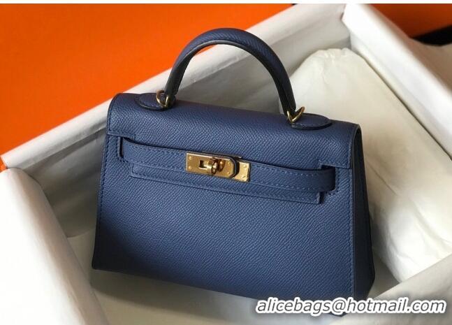 Buy Discount Hermes Mini Kelly II Bag 19cm in Epsom Leather H1021 Agate Blue 2023