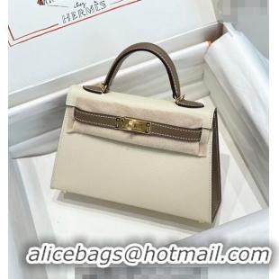 Best Price Hermes Mini Kelly II Bag 19cm in Epsom Leather H19 Cream White/Elephant Grey 2023 (Half Handmade)