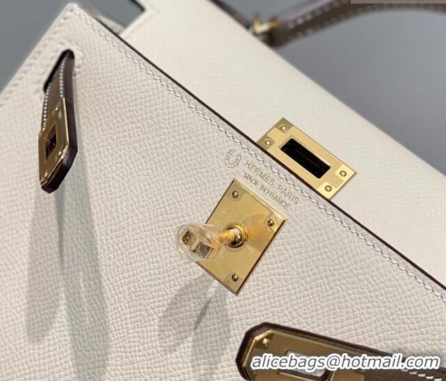 Best Price Hermes Mini Kelly II Bag 19cm in Epsom Leather H19 Cream White/Elephant Grey 2023 (Half Handmade)