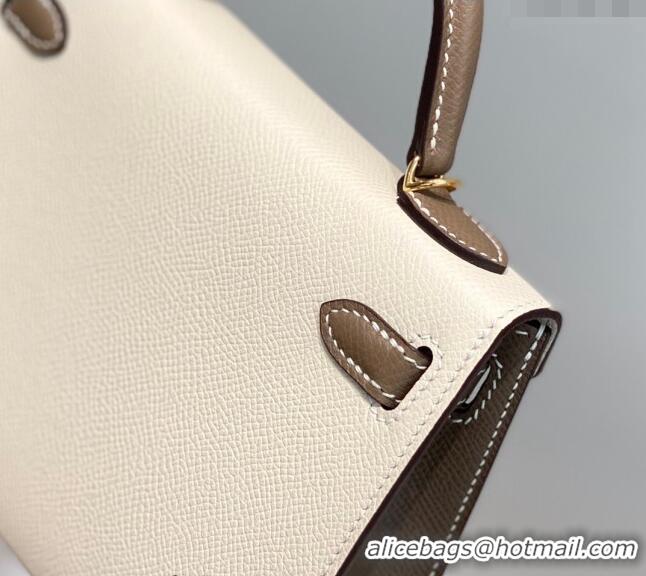 Best Price Hermes Mini Kelly II Bag 19cm in Epsom Leather H19 Cream White/Elephant Grey 2023 (Half Handmade)