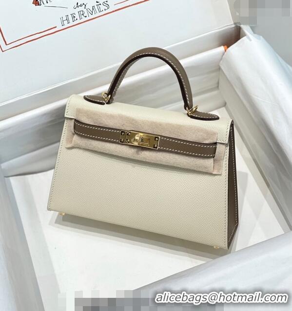 Best Price Hermes Mini Kelly II Bag 19cm in Epsom Leather H19 Cream White/Elephant Grey 2023 (Half Handmade)