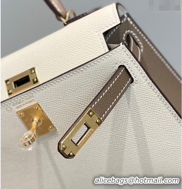 Best Price Hermes Mini Kelly II Bag 19cm in Epsom Leather H19 Cream White/Elephant Grey 2023 (Half Handmade)