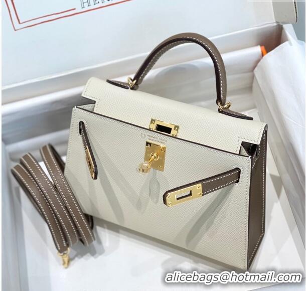 Best Price Hermes Mini Kelly II Bag 19cm in Epsom Leather H19 Cream White/Elephant Grey 2023 (Half Handmade)