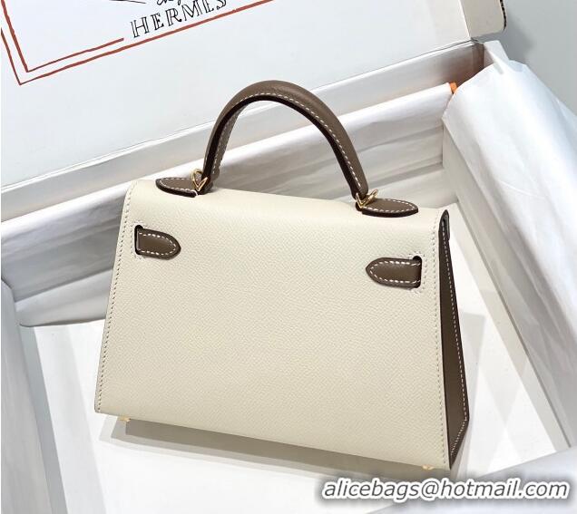 Best Price Hermes Mini Kelly II Bag 19cm in Epsom Leather H19 Cream White/Elephant Grey 2023 (Half Handmade)