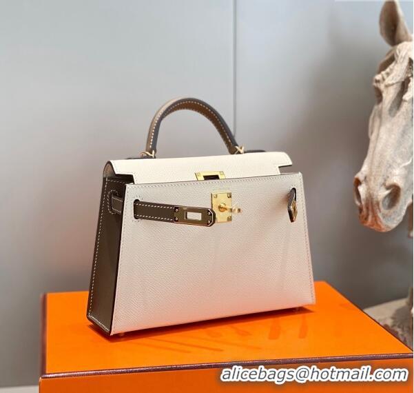 Best Price Hermes Mini Kelly II Bag 19cm in Epsom Leather H19 Cream White/Elephant Grey 2023 (Half Handmade)