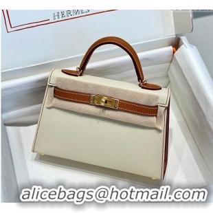 Top Design Hermes Mini Kelly II Bag 19cm in Epsom Leather H19 Cream White/Brown 2023 (Half Handmade)