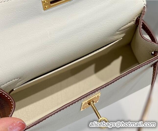 Top Design Hermes Mini Kelly II Bag 19cm in Epsom Leather H19 Cream White/Brown 2023 (Half Handmade)