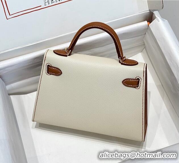 Top Design Hermes Mini Kelly II Bag 19cm in Epsom Leather H19 Cream White/Brown 2023 (Half Handmade)