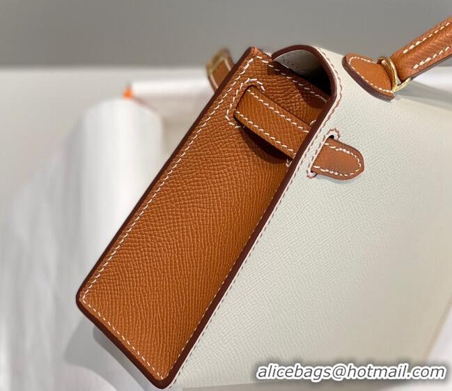 Top Design Hermes Mini Kelly II Bag 19cm in Epsom Leather H19 Cream White/Brown 2023 (Half Handmade)