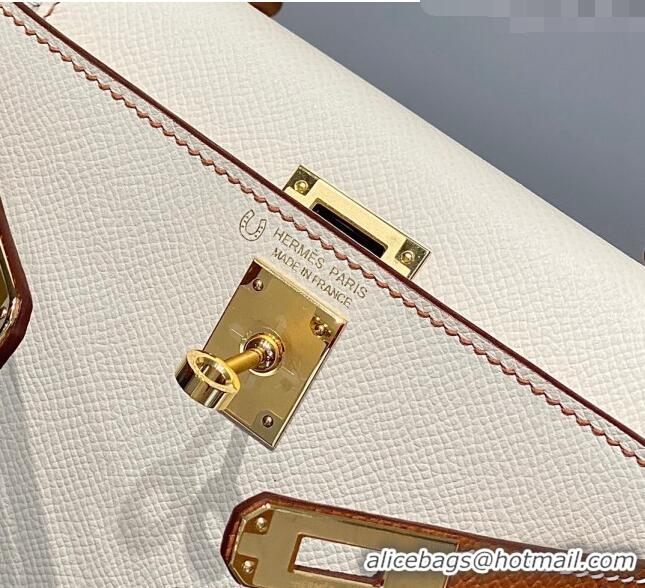 Top Design Hermes Mini Kelly II Bag 19cm in Epsom Leather H19 Cream White/Brown 2023 (Half Handmade)